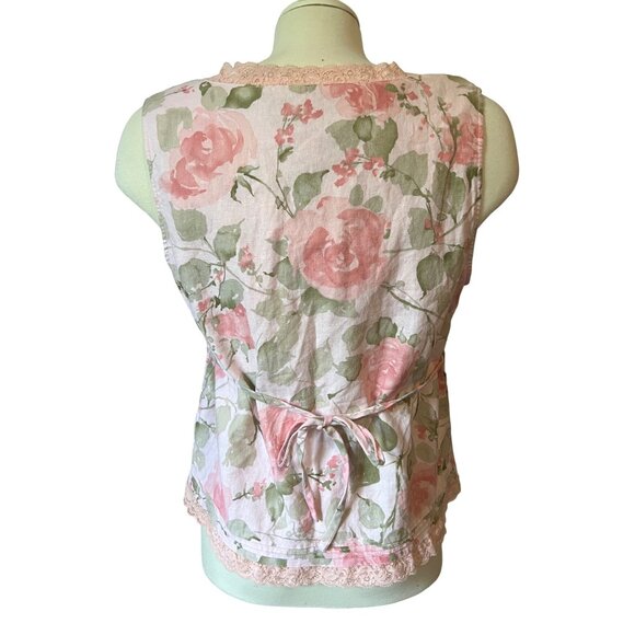 Vintage 90's Norton Studio Linen & Lace Blouse Sz Large Womens Pink Floral Tank - Picture 2 of 8